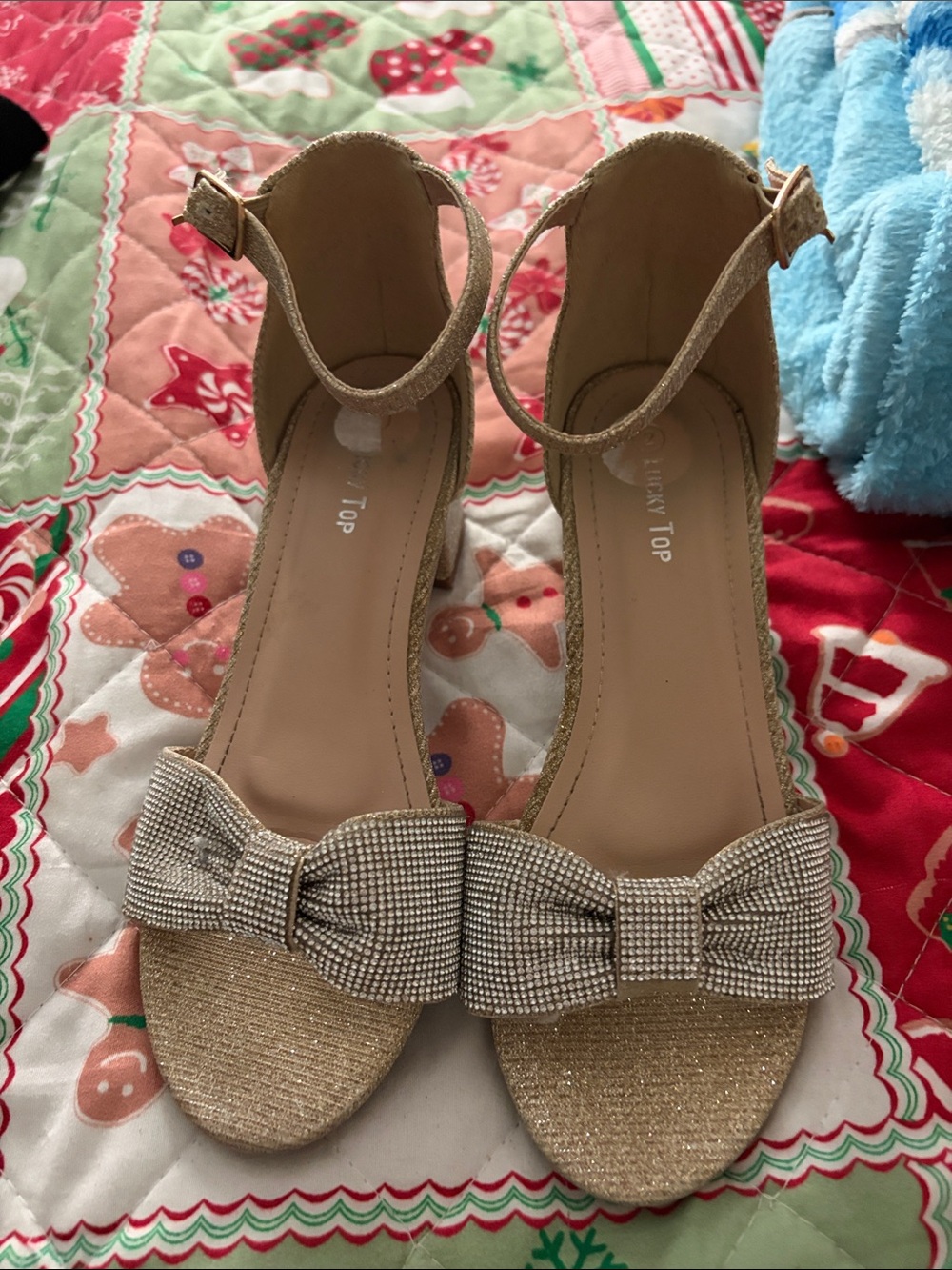 Topshop Glitter Gold Bow Ankle-Strap Heels